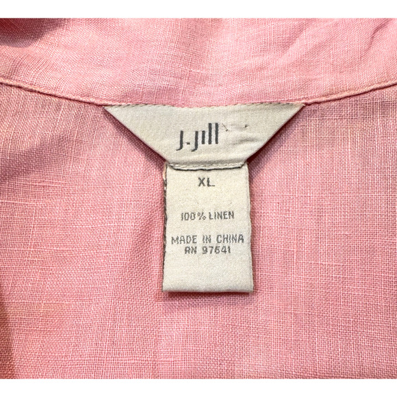 J Jill Women Pink Tie Back Long Sleeve Linen Tunic Top Sz XL MOP Buttons Collar - Picture 3 of 10